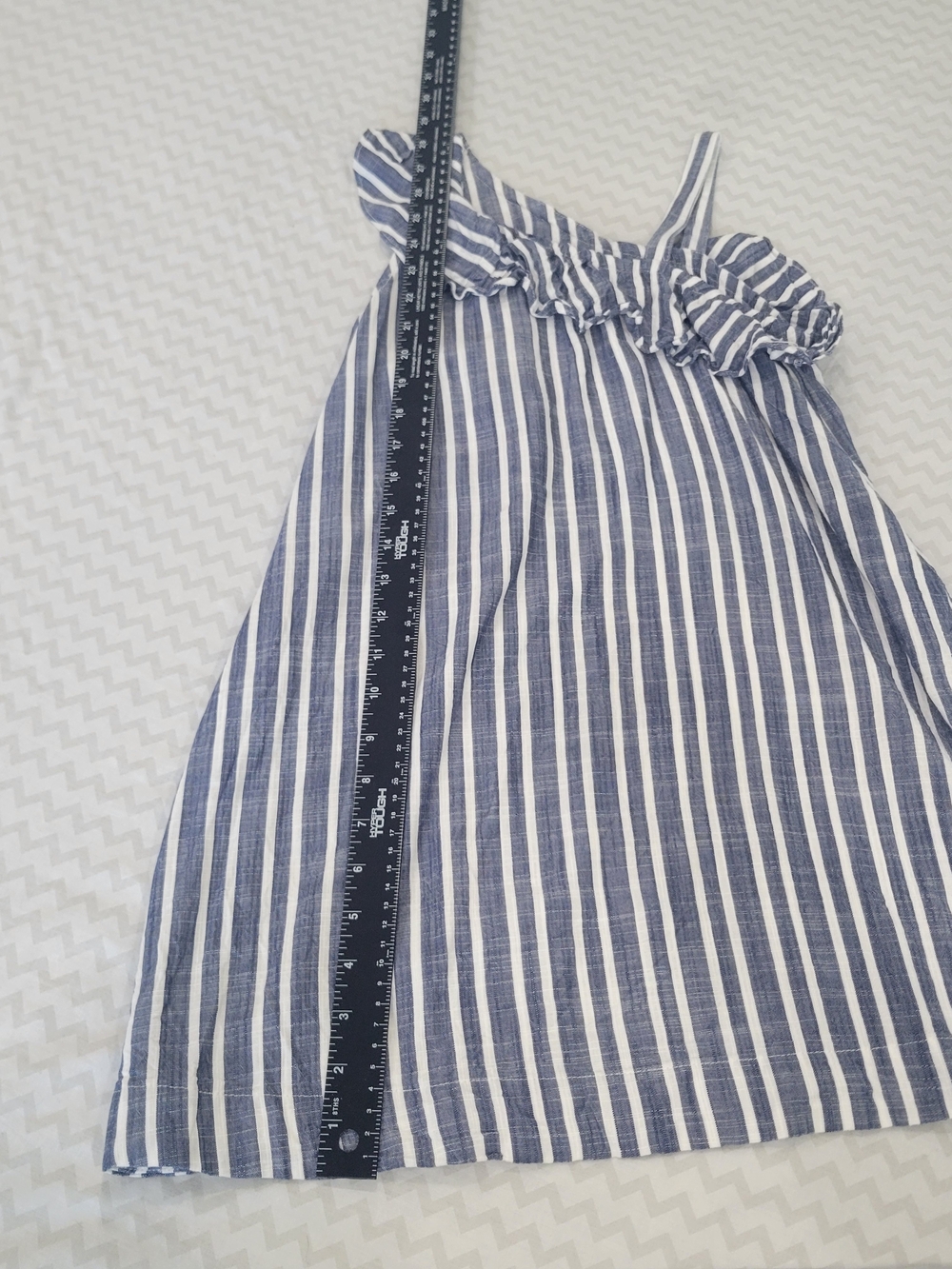 Girls Blue & White One-Shoulder Ruffle Stripe Dress Coastal Summer - Picture 6 of 11